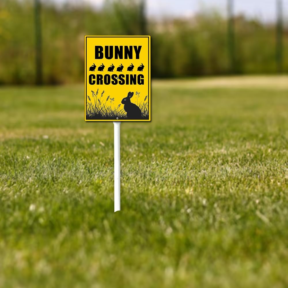 Bunny Crossing Sign With Stake Slow Down Sign For Neighborhoods Yard Farm Aluminium Caution 8x12inch Lawn Yard Grass Prop Animal