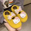 Cute cartoon KT cat fluffy slippers women's 2025 new fashionable versatile thick bottom heightening outer wear cotton slippers tide