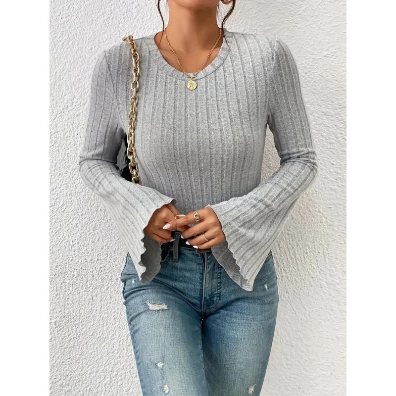 Women's Autumn and Winter Short Bell Sleeves, Long Sleeves, Round Neck, Lapels Are Simple