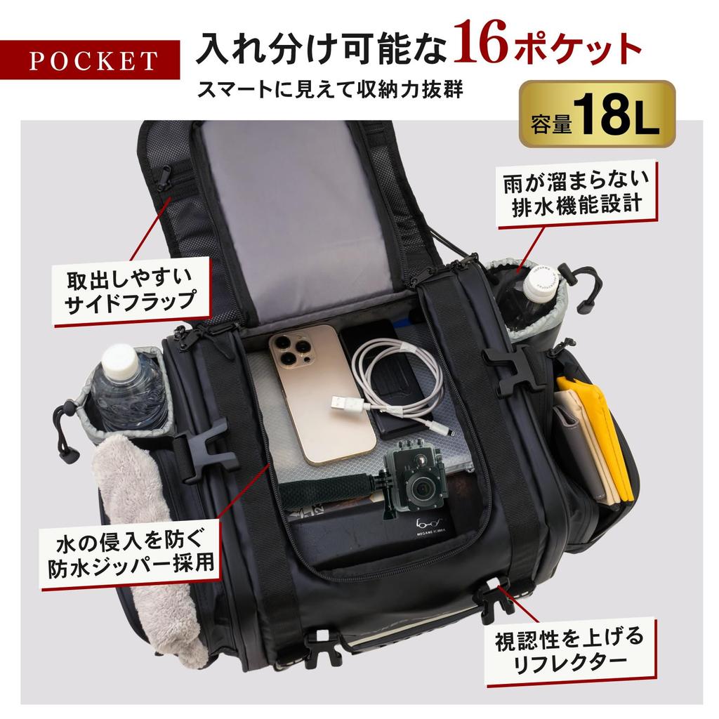 PYKES PEAK Motorcycle Seat Bag 18L 29L Large Capacity Water Repellent Rain Cover Included Fixed Belt Shoulder Belt Bike Touring Outdoor Camping