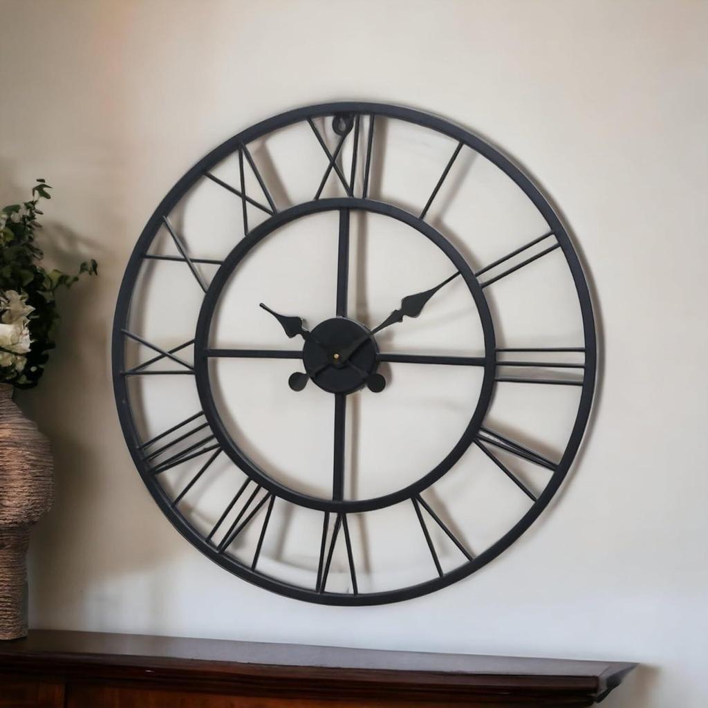 Metall Analog Wanduhr, 60 cm Leicht Ablesbar für Wohnzimmer/Zuhause/Küche - Schwarz (24 Zoll)