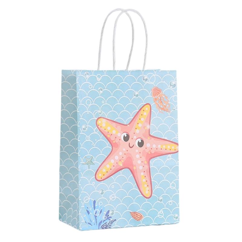 12pcs Mermaids Print Paper Gift Packaging Bag Ocean Themed Party Favors Bags with Handle Holiday Celebration Supplies