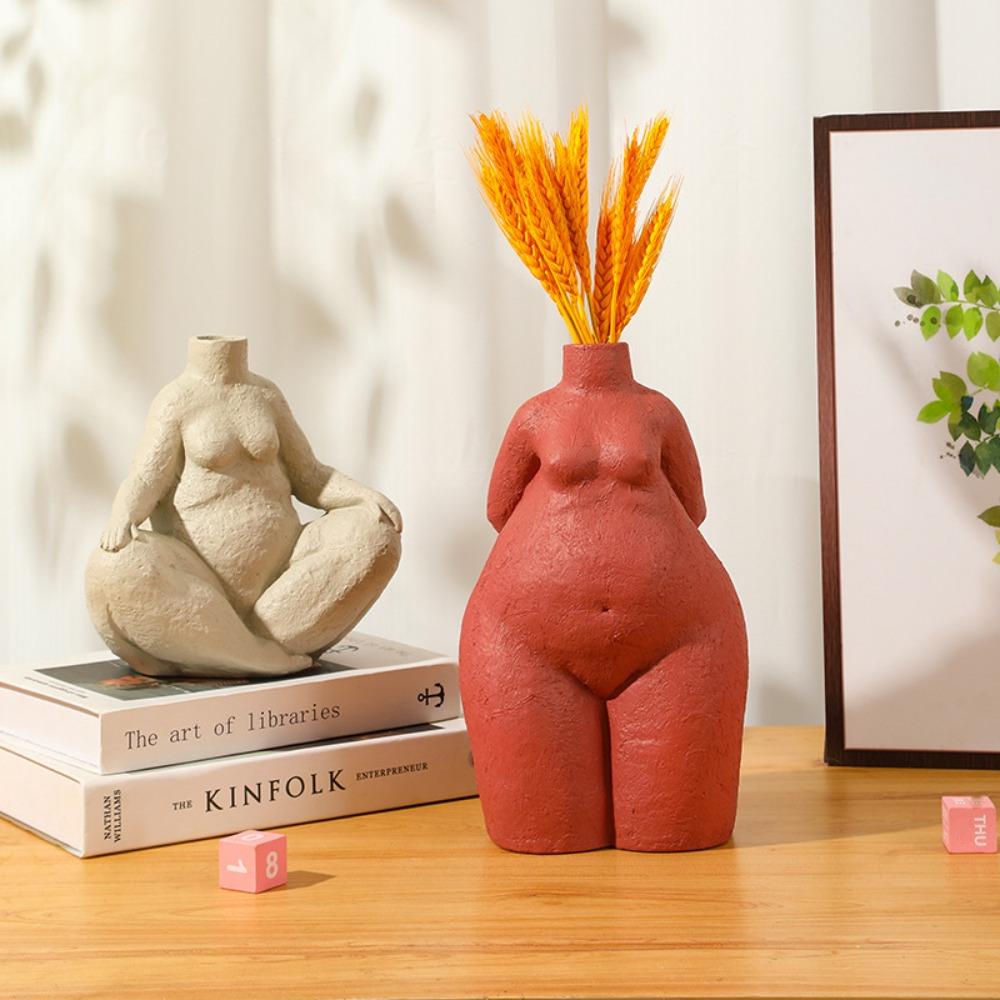 Creative Female Body Ceramic Vase Abstract Art Figure Sculpture Ornament Art Irregular Girl Ceramic Flower Vase Home Decoration