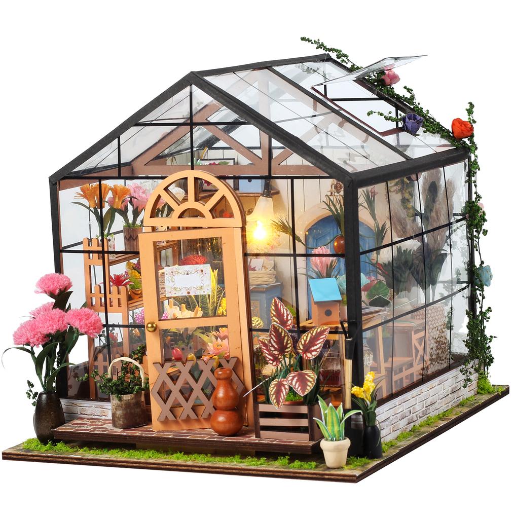 Miniature House Kit Wood DIY Miniature House Kit with LED Light DIY Dollhouse Miniatures Kits Mini House Building Set for Adults