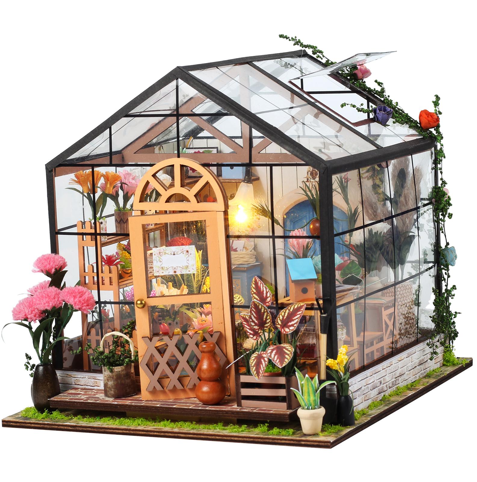 Miniature House Kit Wood DIY Miniature House Kit with LED Light DIY Dollhouse Miniatures Kits Mini House Building Set for Adults