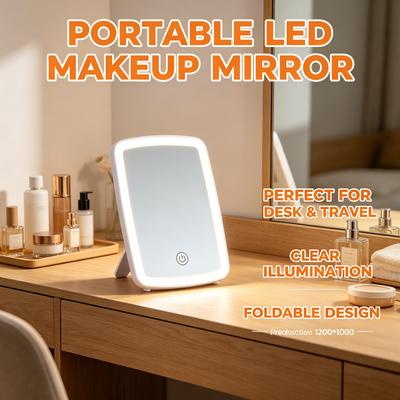 Portable Folding LED Makeup Mirror with Light for Desk and Travel