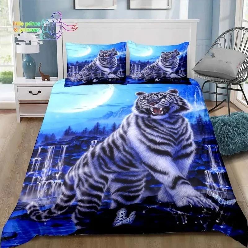 Retro Forest Tiger Bedding Set Single Twin Full Queen King Size Bed Set Adult Kid Bedroom 3D Print Animal Bedding Gift