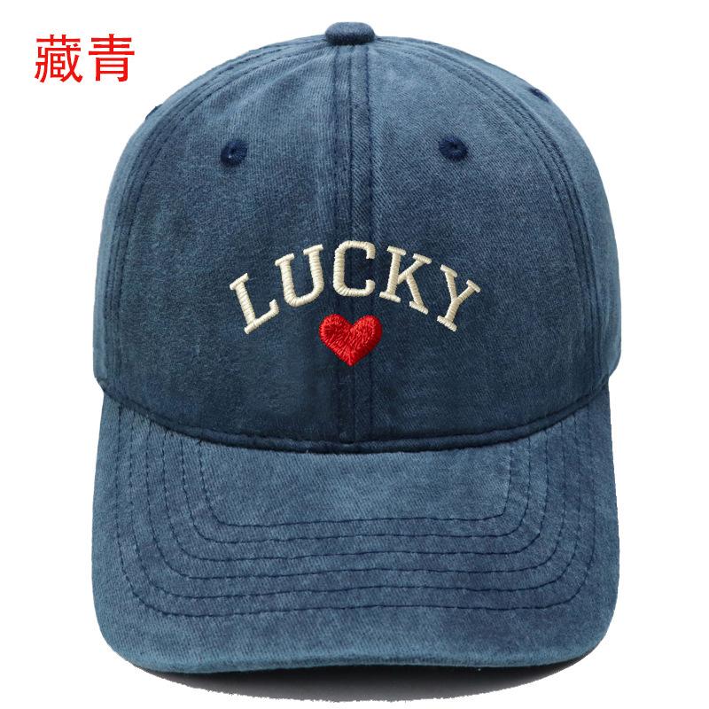 New LUCKY love embroidered baseball cap washed retro fashion men's and women's casual versatile cap