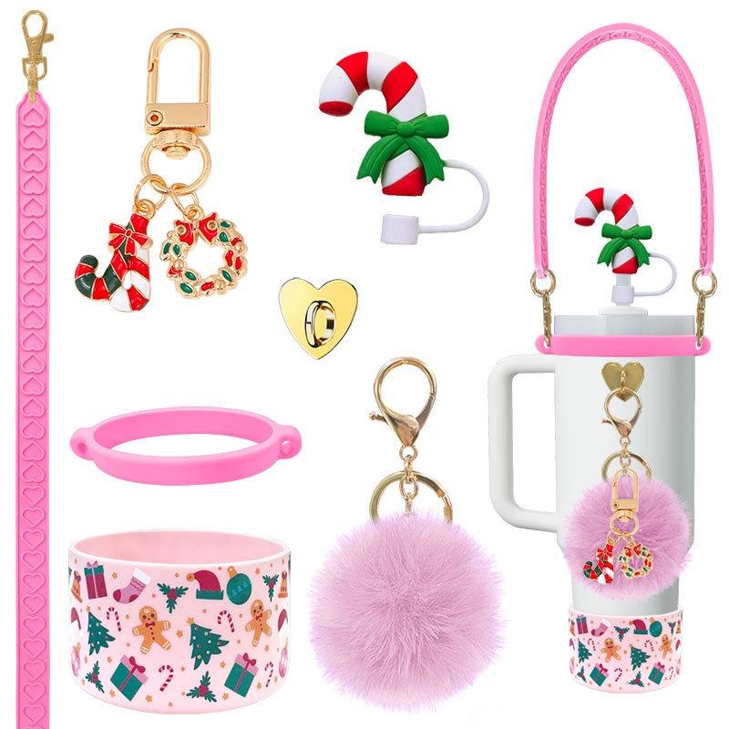 

Рождественский набор силиконовых манжет для чашек - 7 штук. Удобные и практичные аксессуары для домашней посуды для напитков с колпачками для соломинок и помпонами