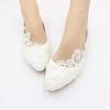 White Lace Matte PU Bridal Flats – Handmade, Pointed Toe, Rubber Sole, Plus Size Women's Wedding Shoes BH412203