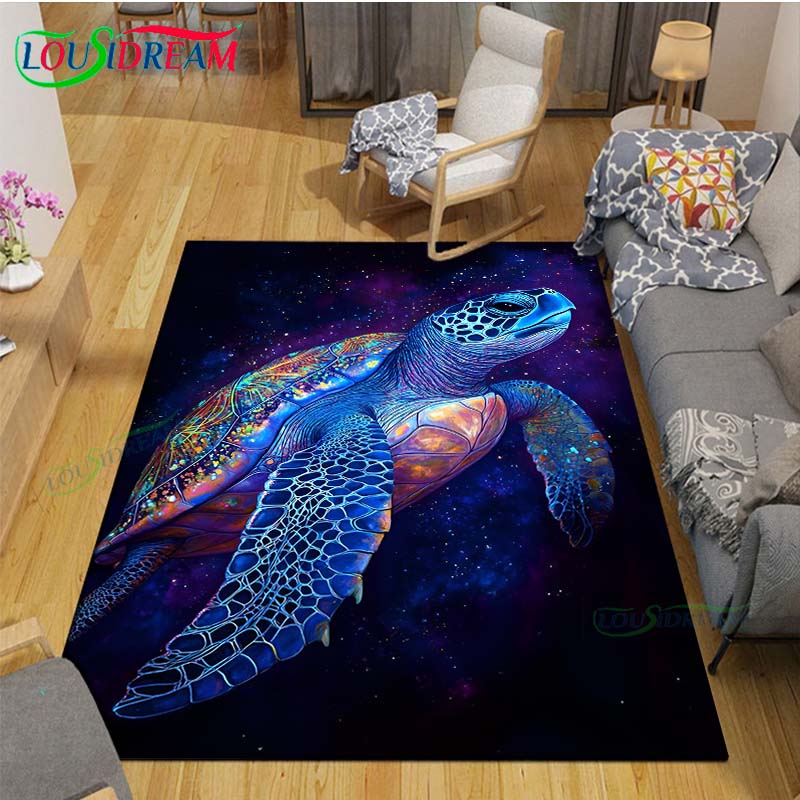 Marine Fish, Sea Turtles, Jellyfish Printed Carpet Outdoor Area Rug Non -slip Carpet Bedroom Decor Carpet for Living Room Gift