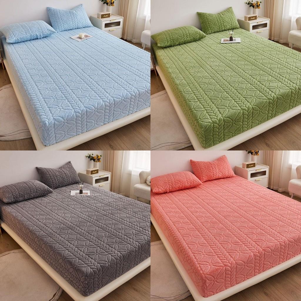 Solid Floral Color Pattern Plush Bedspread Set Mattress Full Cover Protective
