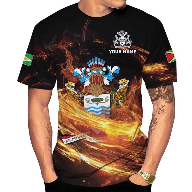 3D Print Personalized Guyana Tee Shirts For Men Guyanese Coat Of Arms National Flag T-Shirt New In Mens Short Sleeve T Shirt Top
