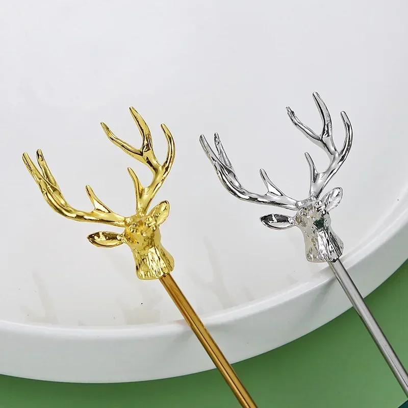 Stainless Steel Milu Deer Coffee Cake Spoon Fork Dessert Spoons Stirring Teaspoon Ice Cream Spoon Fruit Fork Kitchen Supplies