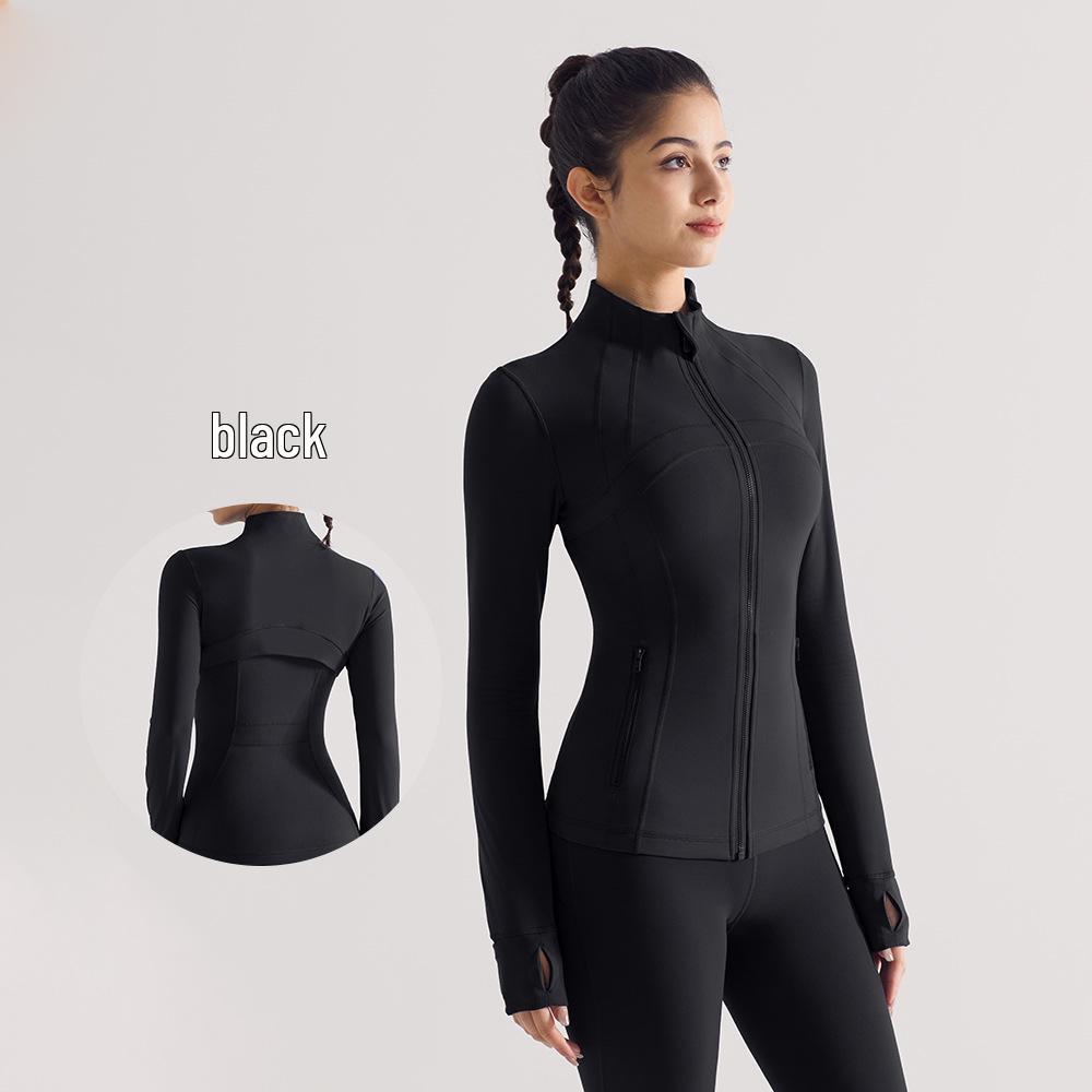 

Weixian Женский топ для йоги с длинным рукавом на молнии и воротником-стойкой - Облегающая спортивная куртка L