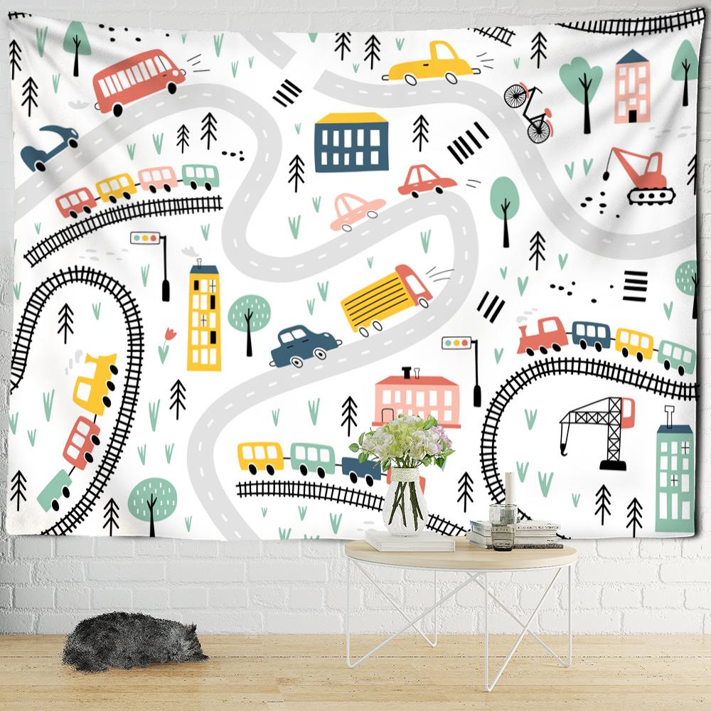 Kreslený Vlak Zvíře Gobelín Nástěnný Závěs Kawaii Roztomilý Boho Umění Minimalistický Hippie Dívka Dormitoř Dětský Pokoj Dekor Tkanina