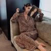 Spring and Autumn Women's Fashion Leopard Print Pajamas Homewear Set Girls Long-Sleeved Pajamas Sexy Pajamas Homewear Set