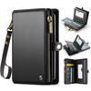 XIMAND Passport Holder Wallet Bag with 11 Card Passport Photo and RFID Blocking Wristlet Strap Black Slots, Pocket, Pocket, -