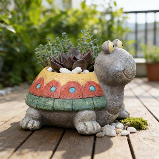 Flowerpot Colorful Turtle Shape Resin Planter Cartoon Style Indoor Outdoor Decorative Gardening Container