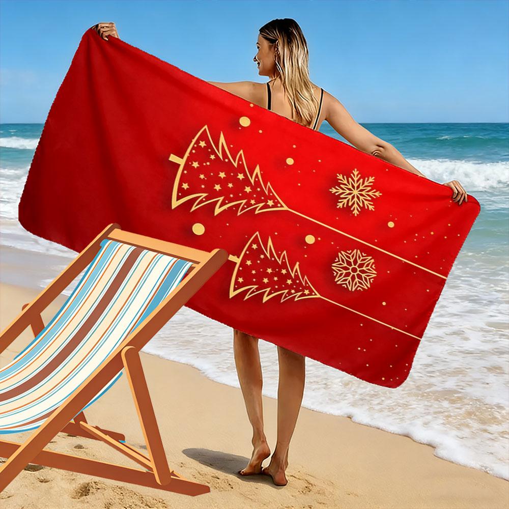Golden festive pine elegance Print beach towel, quick drying, suitable for travel, outdoor sports, jogging, the beach and swimming, gift