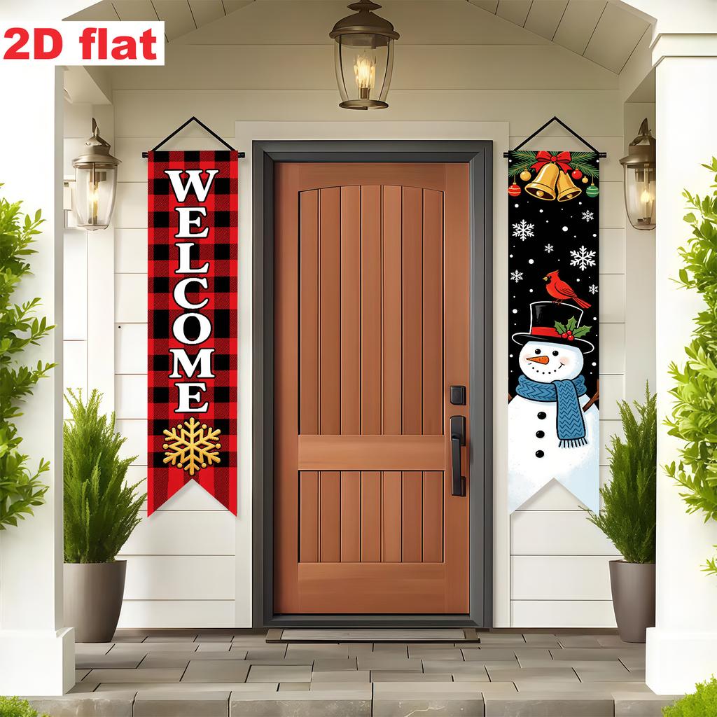 2pcs Christmas & New Year Snowman Geometric Door Couplet Red Polyester