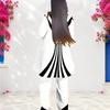 Women Plus Size Two Piece Set Round Neck Long Sleeve Black White Striped Printed Layered Top And Long Pants