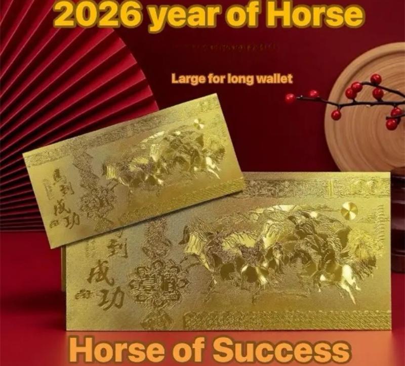 2026 Rok koně Šťastný přívěsek Karta Fólie Pamětní bankovky Peněženka Taška Přívěsek Na dárky Sváteční bytové dekorace Ozdoby