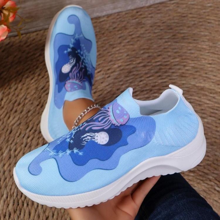 Letters Floral Print Platform Sneakers for Women Knitting Casual Sports Shoes Woman Non Slip Breathable Running Shoes