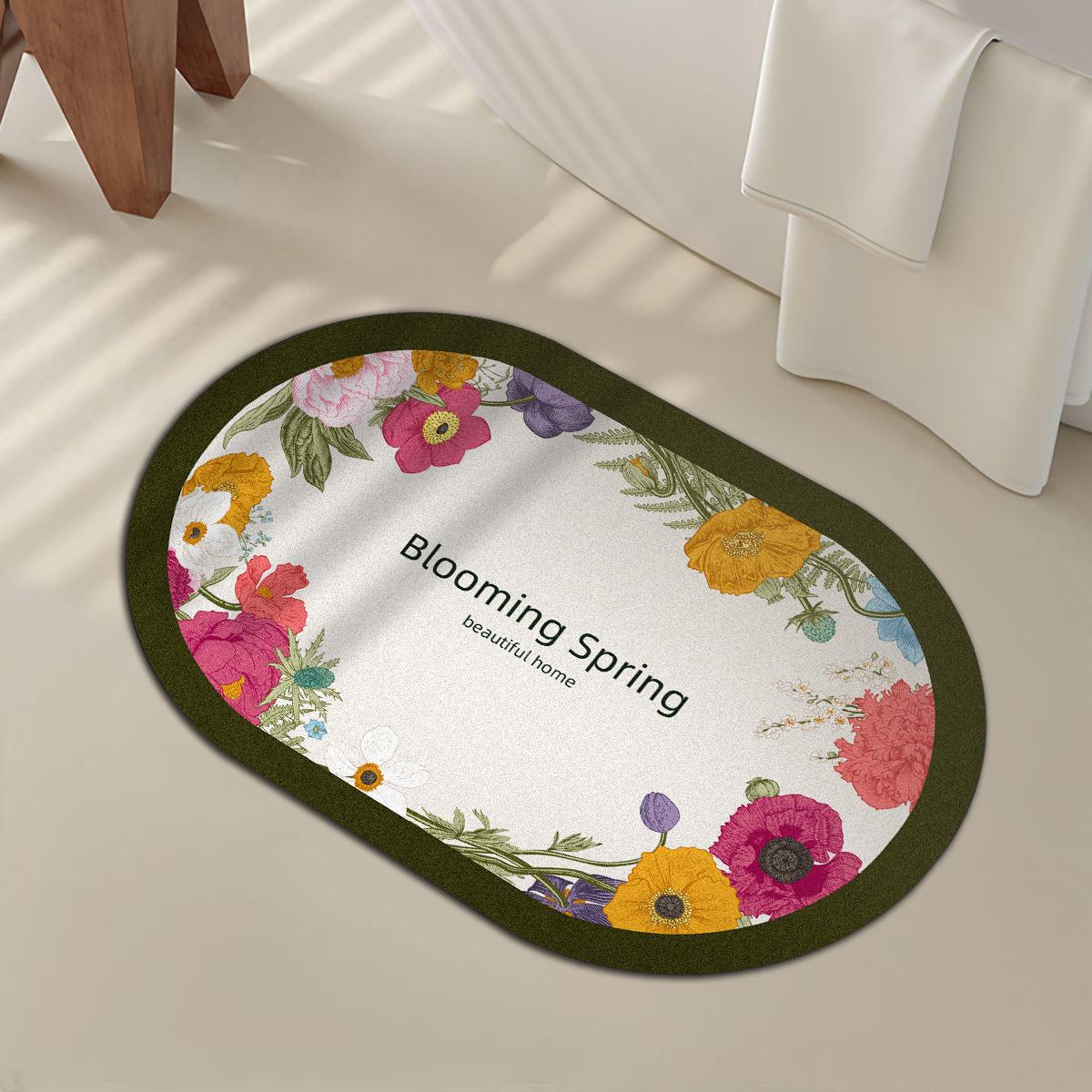 

Впитывающий быстросохнущий коврик для ванной Nordic Flowers, нескользящий и грязный коврик для ног, мягкий ковер для входа с диатомовой грязью 60 * 90 cm