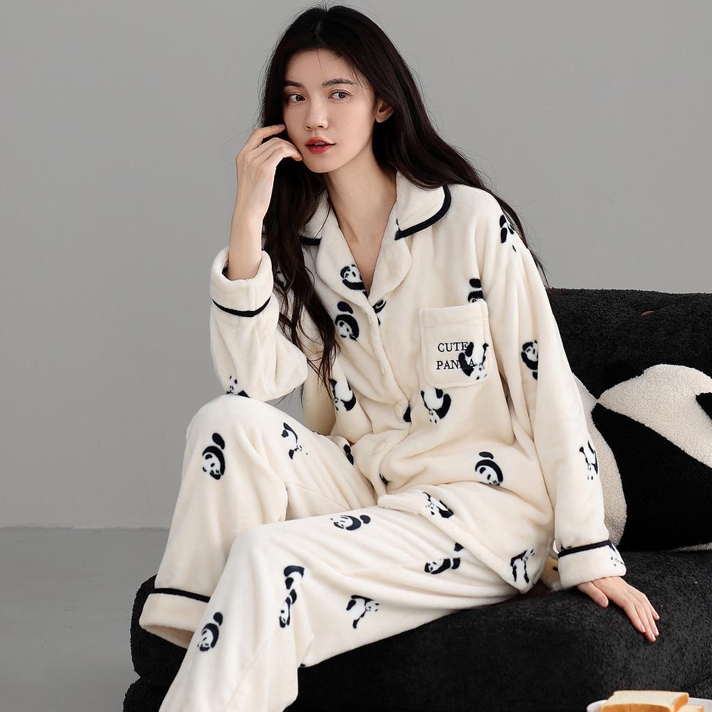 Pajamas Women'S Winter Coral Fleece Thickened Fleece Warm Homewear Autumn And Winter Suit