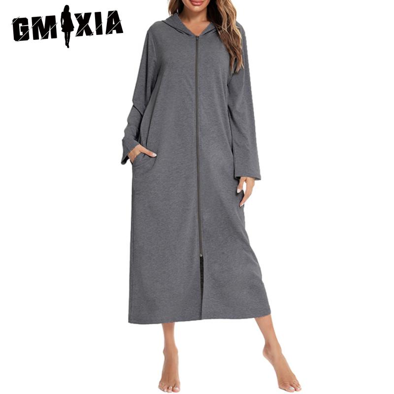 GMXIA Zip Cardigan Spring, Autumn and Winter Pajamas Home Ladies Nightgowns