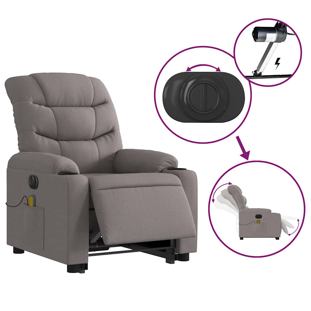 Electric Massage Recliner with Rising Function Taupe Fabric