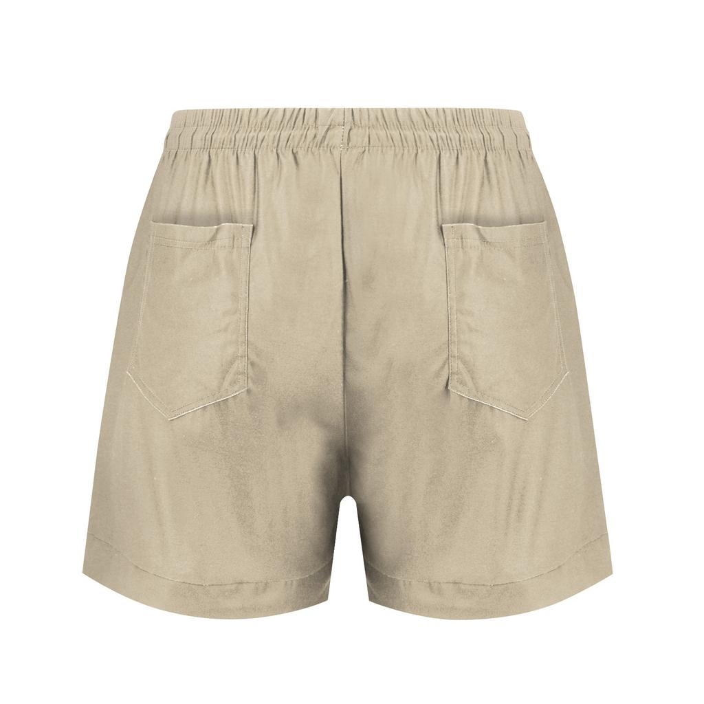 Lässige, einfarbige Shorts für Damen mit elastischem Taillengurt und weitem Bein und Taschen