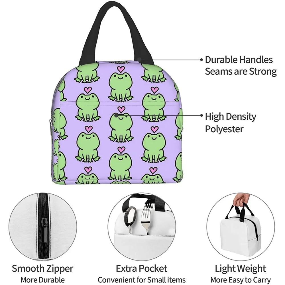 Kawaii Frog Love Lunch Box Reusable Thermal Lunch Bag Food Container Bento Tote Bag for Women Men Adults Work Travel Picnic