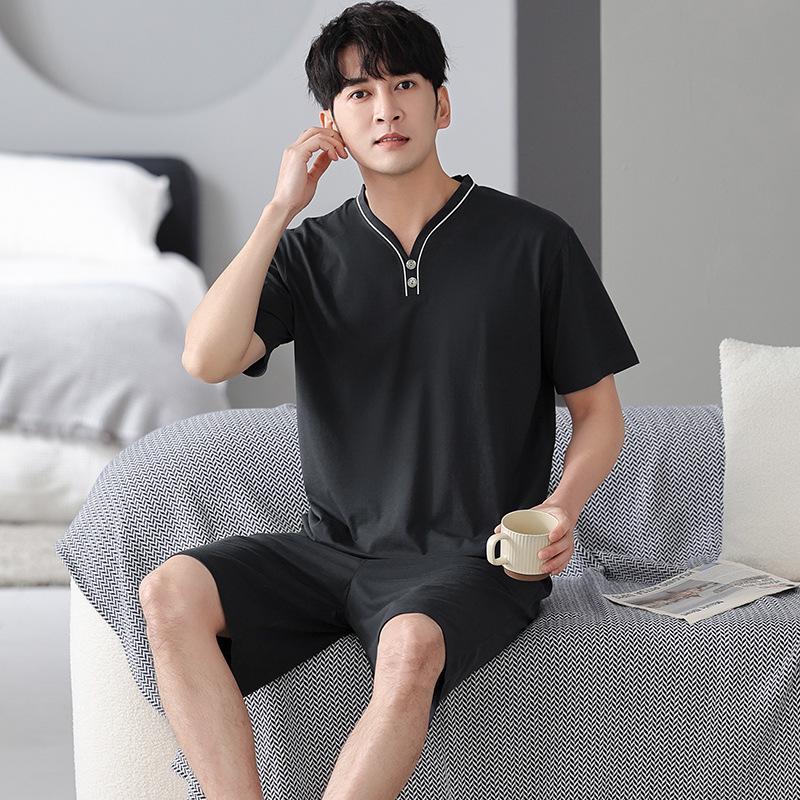 Men's Summer Modal Pajama Set - V-Neck, Short Sleeve & Shorts Combo, Wear Indoors or Out