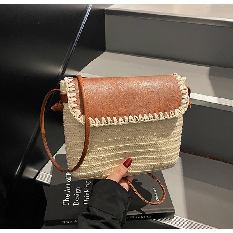 Spring and summer new fashion leather cover shoulder messenger bag women's casual versatile beach woven bag