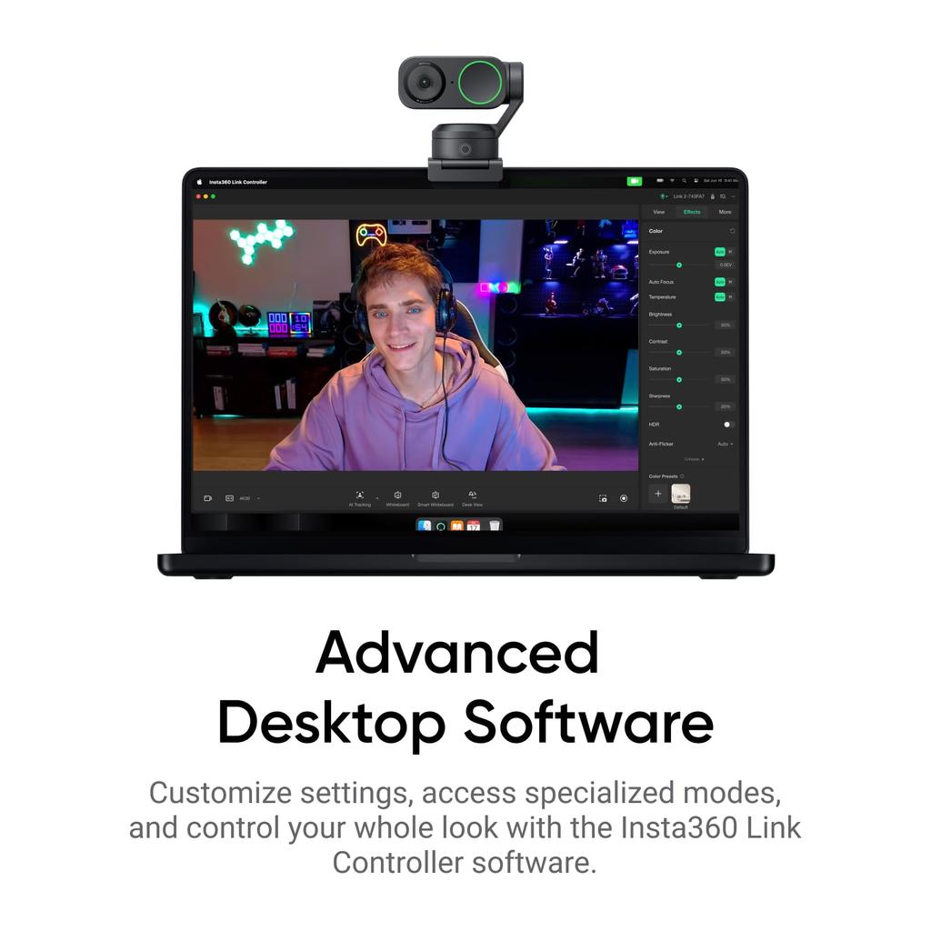 Insta360 Link 2 Black 4K AI AI Noise with for Video and Compatible with and for Webcam, Webcam, PTZ, 1/2-inch Sensor, Tracking, Gimbal, HDR,