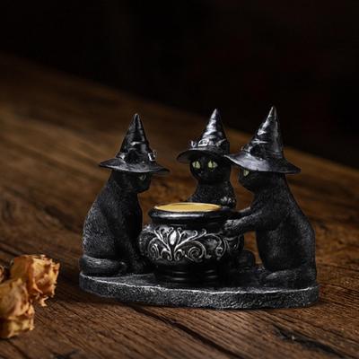 Black Cat Tealight Candle Holder Candelabrum Gift Halloween Candlestick for Dinner Housewarming Farmhouse Living Room Festival