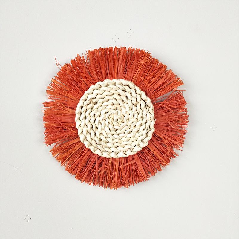 Handmade Boho Wall Decor Moroccan Style Woven Rattan Hanging Art for Living Room Bedroom Natural Grass Weaving Home Decoration