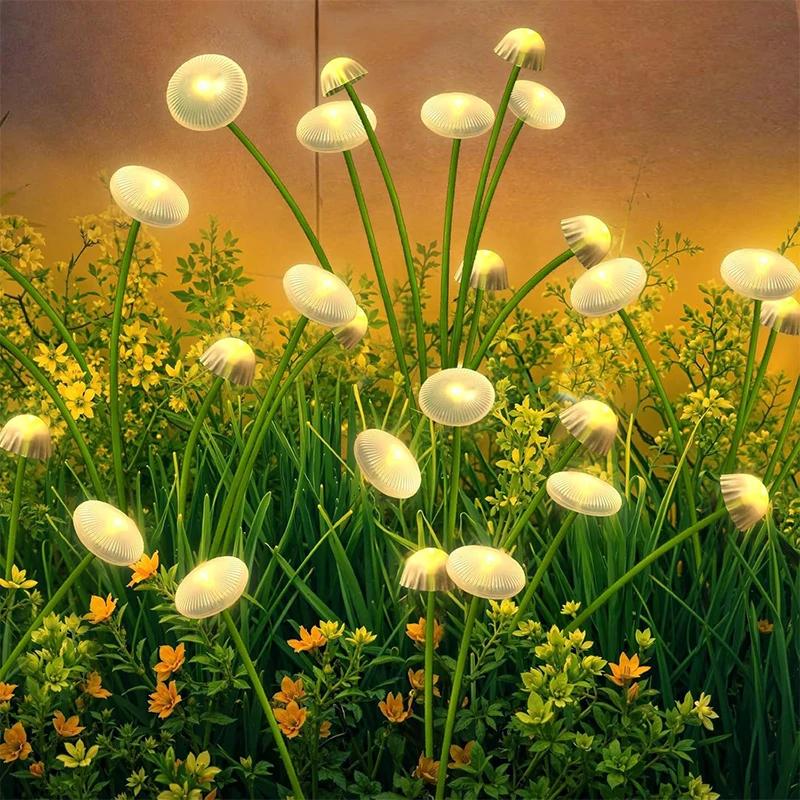 LED Outdoor Solar Mushroom Lights Garden Decor Jellyfish Sway Light Waterproof Patio Landscape Pathway Yard Lamp