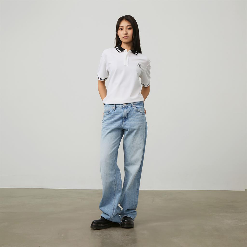 New MLB New York Yankees MLB Basic Logo SS24 Polo Shirt Unisex Ivory 3APQB0243-50IVS