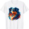Colorful Pop Art Australian Shepherd Portrait T-Shirt