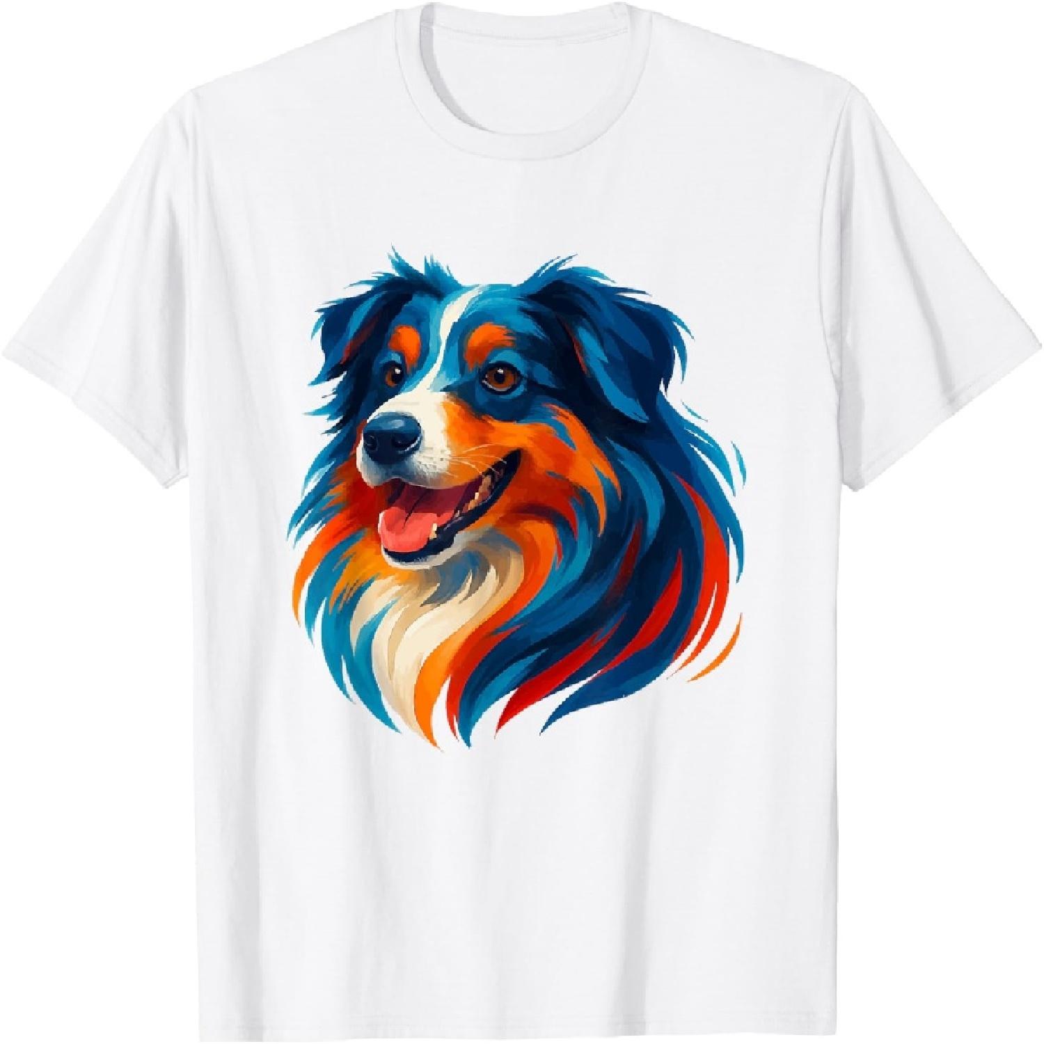 Colorful Pop Art Australian Shepherd Portrait T-Shirt XXXXXL белый