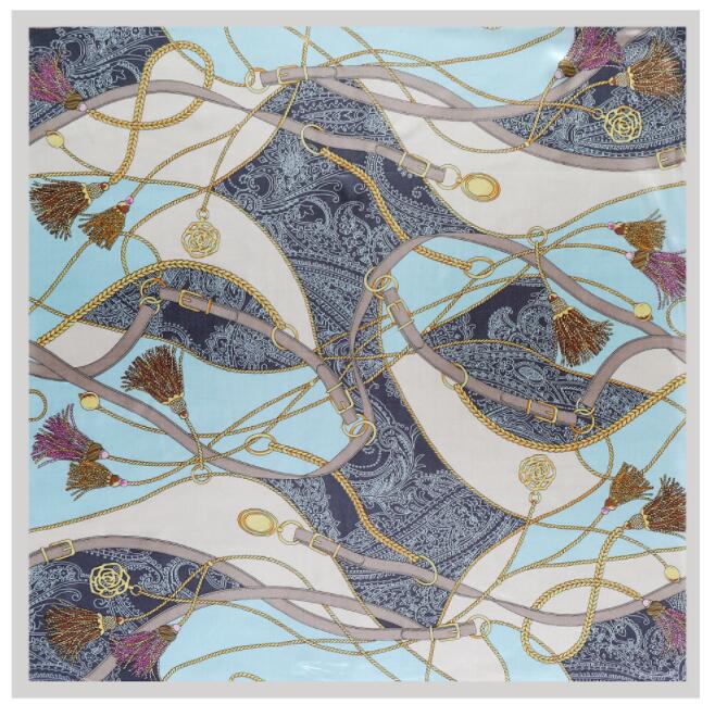 90X90Cm Silk Scarf Women Belt And Rope Design Foulard Neckerchief Square Scarf Female Bandana Office Lady Headband 90x90cm
