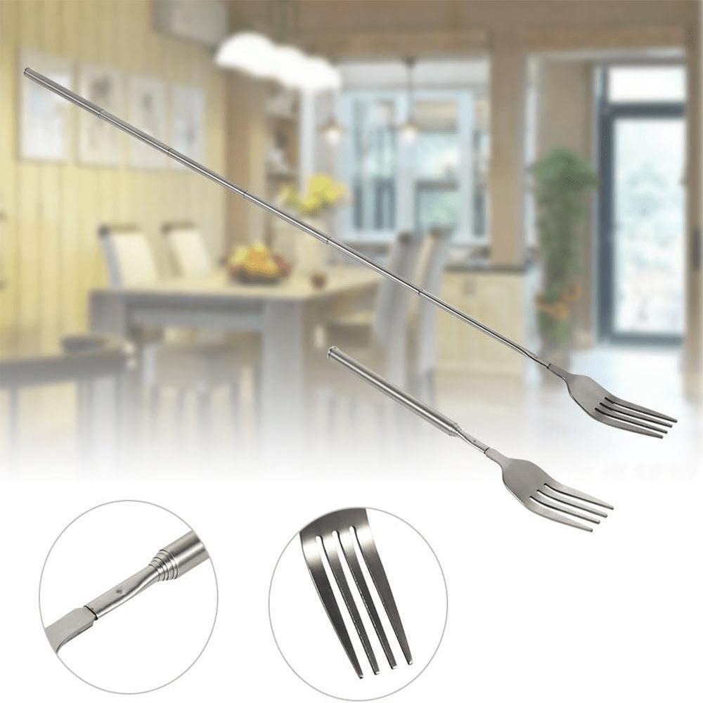Magische Teleskopgabel mit Samtbeutel | Erweitert von 22 cm auf 64,5 cm Edelstahl-Besteckset für BBQ, Abendessen & Streiche | Einzigartig