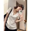 White V-neck Bamboo Cotton Short-sleeved Women's Summer Casual Loose and Comfortable Bottoming Top Simple and Versatile Basic T-shirt