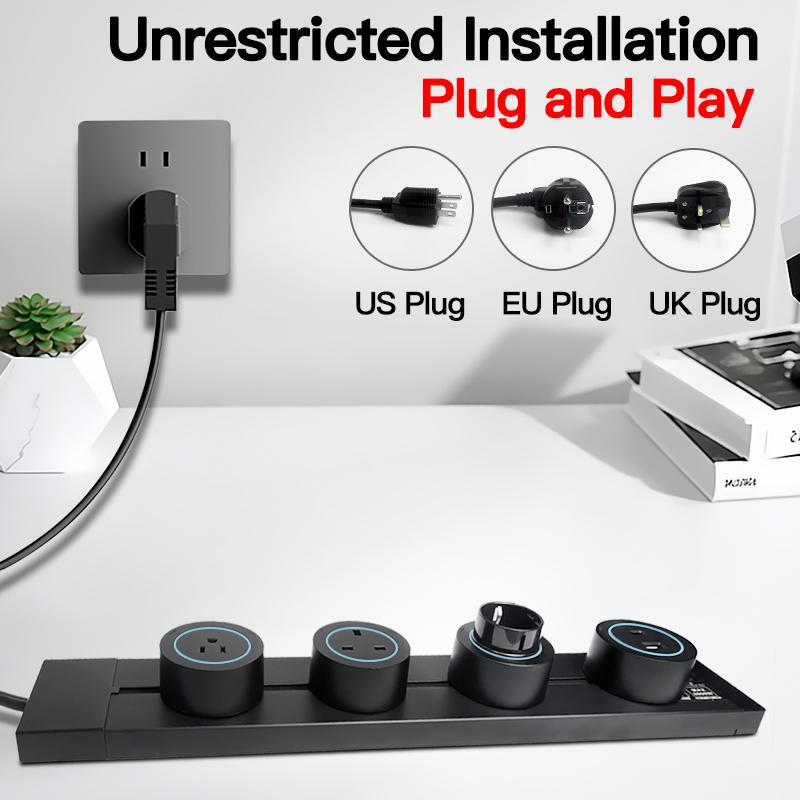 Wall Power Track socket US EU UK standard office Wall electric sockets 40cm 50cm plugs adapters Grey Black USB Type c Ports