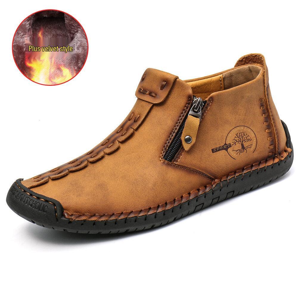 Men's Large Size Zipper Martin Boots - Spring & Autumn Casual Outdoor Handmade Stitched Work Boots