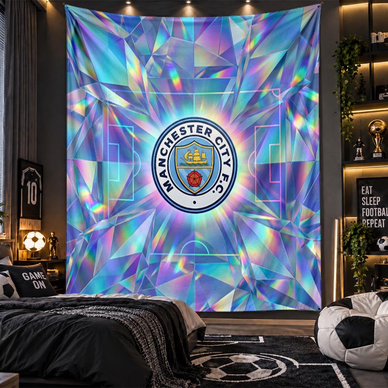 Arazzo da Appendere alla Parete Stampa Manchester City Tessuto per Soggiorno Camera da Letto Decorazione per la Casa