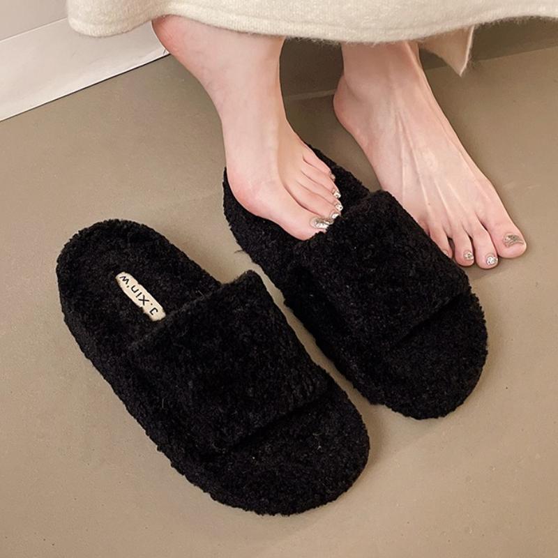 

Женские меховые тапочки, повседневные балетки, обувь, короткие плюшевые замшевые шлепанцы, 2025, зимние уютные слинбэки, женские шлепанцы, zapatos mujer 40 чёрный